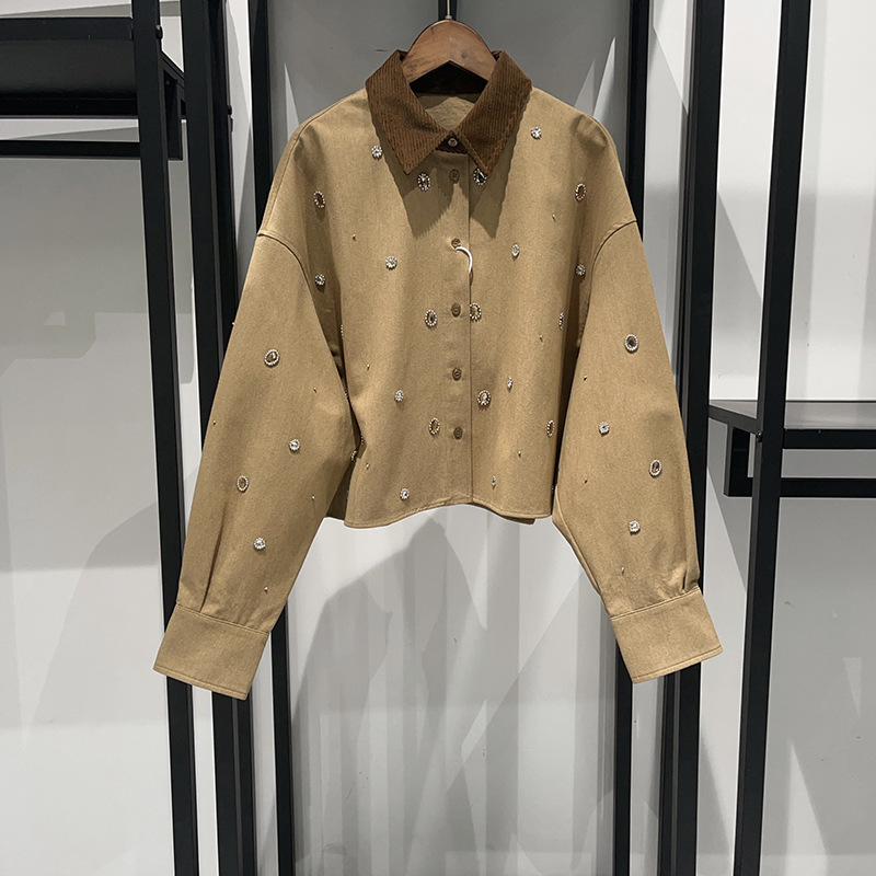 Autumn/winter tide line harbour style diamond corduroy collar no-tie short jacket