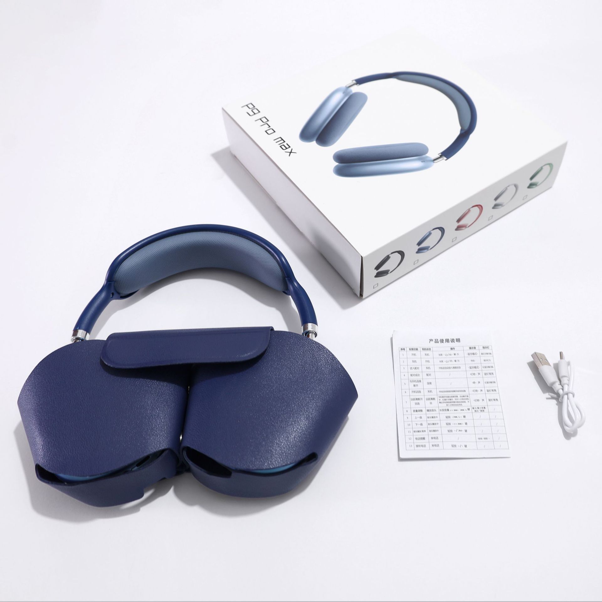 Head mounted Bluetooth earphones with stereo Type-C interface and protective bag, wireless headset