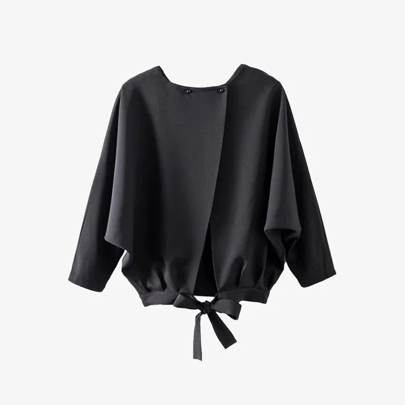 Women's Black Tie-Front Blouse