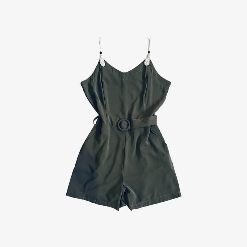 Women's Sleeveless Belted Utility Romper